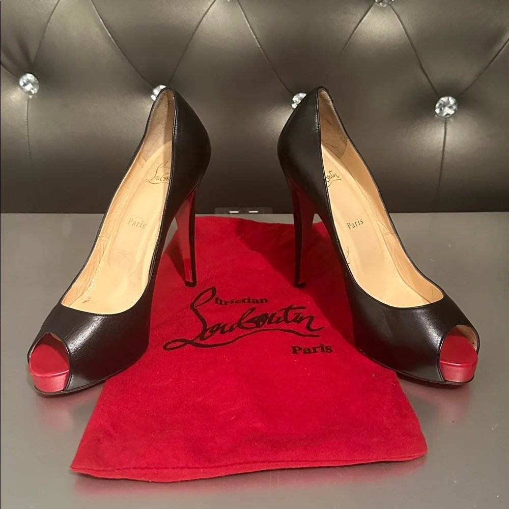 Christian Louboutin Black and Red Peep-Toe Heels - Picture 6 of 6